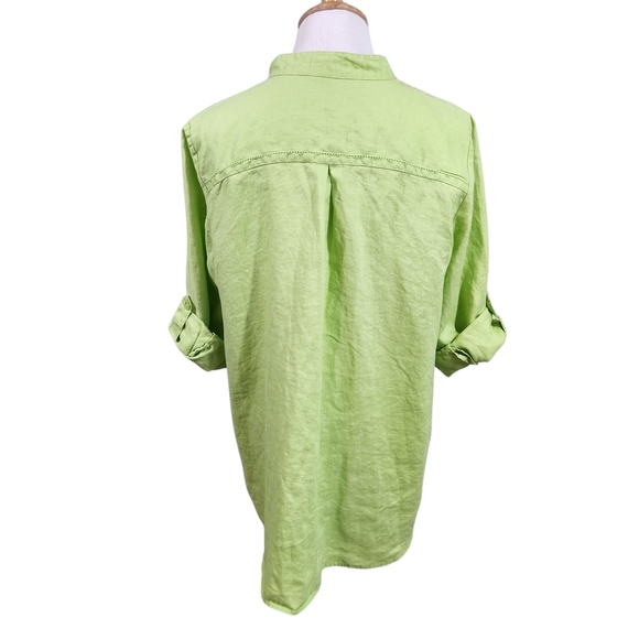 Carol Reed Linen Lime Green Women's Blouse, Sz 1X - Picture 2 of 8